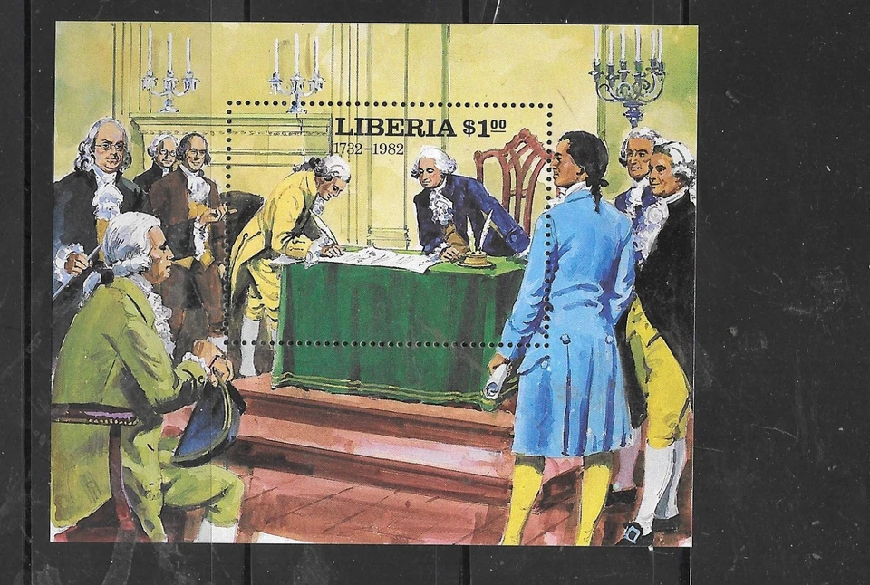 利比里亚 SC#932 1982 年美国历史 MNH XF 旧纪念品 SHEET 卓越的主题邮票 — 第 1/1 张图片