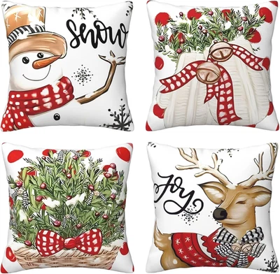Fundas de Almohada Feliz Navidad 18X18 Pulgadas 18 X 18 (Pack de 4), Navidad-Nieve Foto 1 de 4
