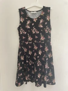 Knit Works Kid Girls Allover Floral Polyester Fit & Flare Tank Dress Black 10-12 - Picture 1 of 4