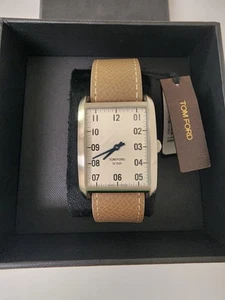 Reloj Tom Ford N 001 esfera blanca 30 mm correa de cuero gris guijarro suizo nuevo en caja 1095 $ - Imagen 1 de 7