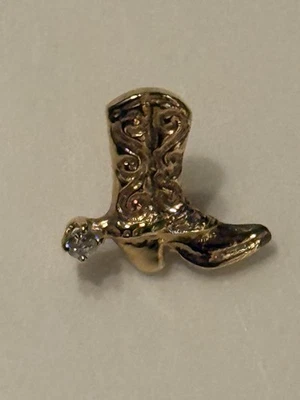 BOTA DE VAQUERO ORO 14K DIAMANTE ESPOLÓN 14K oro amarillo solapa pin Foto 1 de 4