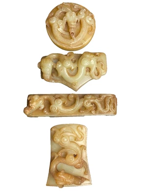 Antiguo adorno chino de espada de jade con patrón de taotie de la dinastía Han Foto 1 de 4