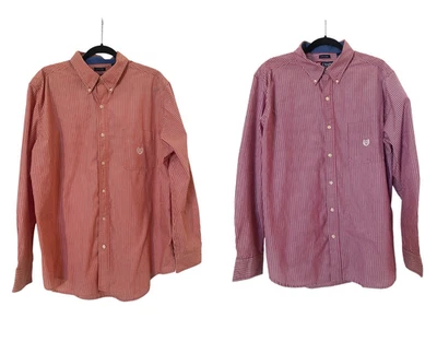 CHAPS Mens Red & Orange White Striped Button Up Dress Shirts Size XL- Lot of 2 - Image 1 of 4