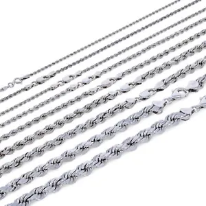 14K White Gold 1.5mm-5mm Diamond Cut Rope Chain Bracelet or Necklace 7" - 30" - Picture 1 of 19