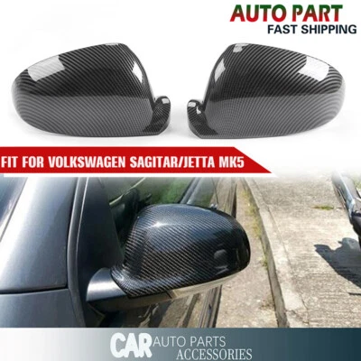 For Volkswagen VW Golf 5 Jetta MK5 Carbon Fiber Style Door Side Mirror Cover Cap - Image 1 of 4