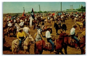 Grand Entry at Texas Rodeo Cowboys and Cowgirls in Dallas Texas Postcard - Picture 1 of 2