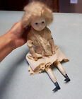 13 inch antique wax over paper mache doll wood taufling glass cobalt blue eyes
