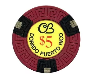 $5 CERROMAR BEACH CB RedBlkGra CASINO Chip DORADO Puerto Rico Llave Grande - Imagen 1 de 1