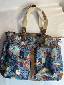 Lily Bloom Who Let The Dogs Out Shoulder Bag Tote Purse Multi Pocket Blue - Picture 1 of 8