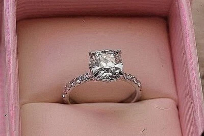 2.50Ct Cushion Cut Lab-Created Diamond Engagement Ring 14K White Gold Finish - Image 1 of 4