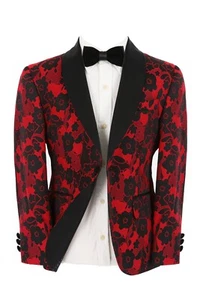 Traje de Esmoquin Estampado Floral para Niños Negro Rojo Pageboy Boda Formal Conjunto de 2 Piezas - Imagen 1 de 9