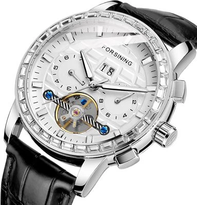 Relojes Hombre Diamante Cristal Fecha Mes Semana Luminoso Mecánico Reloj Pulsera Nuevo Foto 1 de 4