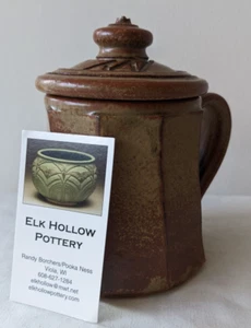 Elk Hollow Pottery Mug with Lid 5.5" Tall, Dark Ash - Picture 1 of 11