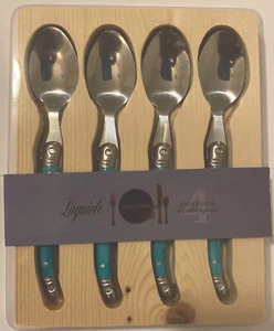 FRENCH HOME Laguiole Teaspoon Set of 4 -Stainless Steel -Turquoise Handle - Picture 1 of 3