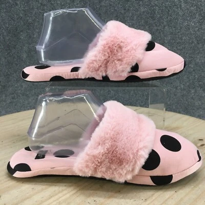 Victoria's Secret Slippers Womens Medium Mule Flats Pink Polka Fur Comfort - Image 1 of 4