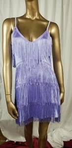 Damen Lagenlook Fransen tief V Mini Quaste Lavendel Flapper Kleid Medium Neu ohne Etikett - Bild 1 von 5