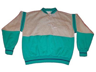 Moletom masculino vintage anos 90 Pierre Cardin bloco de cor verde L 1/4 encaixe manga longa - Imagem 1 de 4