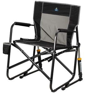 Black Outdoor Freestyle Rocker Mesh Chair Folding Portable Camping Cup Holder - Picture 1 of 9