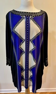 JM Collection Stretchy Black Purple Studded Neck Cuffs Blouse Top Size 1X - Picture 1 of 10