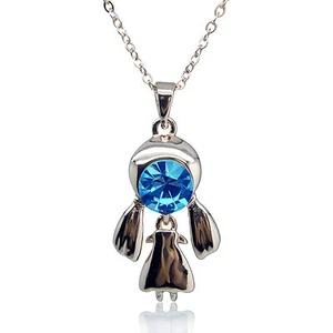 14k white Gold plated Diamond simulant blue eye girl pendant necklace - Picture 1 of 3