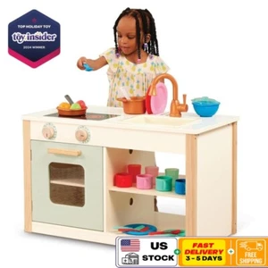 Two in One Wooden Kitchen Café Playset W/ Cooking Utensils&Pretend Food Playful - Picture 1 of 7