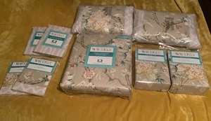 Waverly Full Queen Bedding Set Quilt Shams Pocket Panel Birds Mudan Taupe 12 Set - Picture 1 of 13