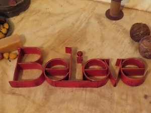 Primitive Tan Tin/Metal Believe Shelf Setter Christmas Or Anytime Decor - Picture 1 of 5