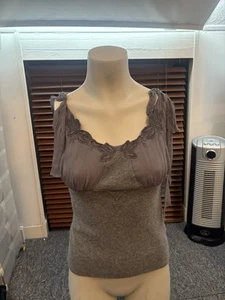 R.E.D Valentino Ladies 100% Grey Silk Knit Top With Raw Silk Ties On Shoulders - Picture 1 of 11