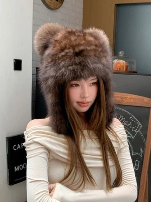 Женская шапка из натуральной норки ведро шляпа вязаная зимняя теплая шапочка уличная лыжная шапка - Изображение 1 из 4