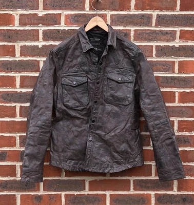 All Saints Mens RUIN Leather Jacket MEDIUM Brown Rock Biker Shacket Shirt - Image 1 of 4