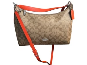 COACH F34899 Handbag Purse Signature 2WAY Orange brown silver Accents - Picture 1 of 20