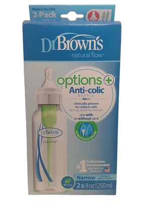 Dr. Brown's •Biberones anticólicos •Nivel 1/0m+ •Estrecho •Biberones de 2ct 8oz Foto 1 de 4