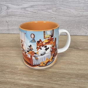 Vintage Disney Mickey Mouse Through The Ages Coffee Mug Cup Ceramic Rare Orange - Picture 1 of 10