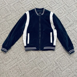 American Eagle Honestly Bomber Jacket  Medium Woman Blue Velvet Texture - Picture 1 of 12