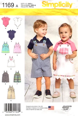 Baby Overalls, Jumper, & Bodysuit Simplicity Sewing Pattern 1169 Sizes XXS to L - Image 1 of 2