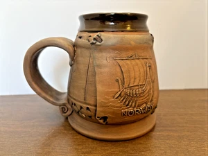 Norway Pottery Large Mug Cup Handmade Artist Signed on Bottom 5 Inches Tall Vtg - Picture 1 of 7