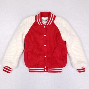 Vintage Outerbound Varsity Knit Jacket Size 10 Red White Sporty Retro Preppy - Picture 1 of 8