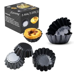 12PCS Mini Carbon Steel Egg Tart Molds 2.6 Inch Tart Pans for Baking - Picture 1 of 8