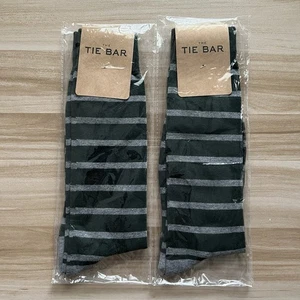 The TIE BAR 2 Pairs Men's Dress Socks Green Gray Striped 10-13 Cotton Stretch - Picture 1 of 7