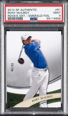 2014 SP AUTHENTIC ROOKIE EXTENDED EMERALD FOIL #R1 RORY MCILROY /99 PSA 9 - Image 1 of 2