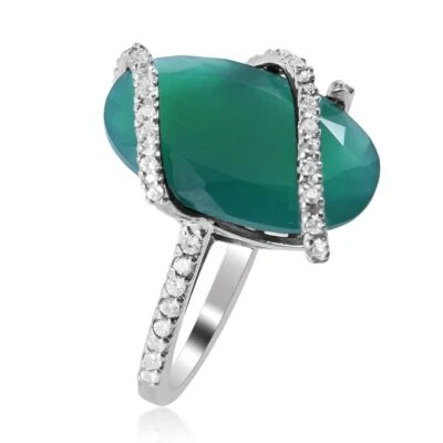Anillo de cinta de ónix verde y circón enchapado en platino talla 7 de 10,90 ctw Foto 1 de 4
