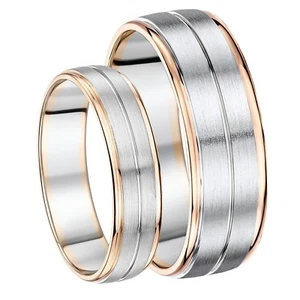 His & Hers Ehering 6 & 7 mm Palladium und 9 kt Rotgold - Bild 1 von 3