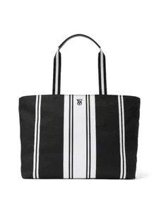 Victoria’s Secret Striped Black & White Shopper Tote Travel Bag NWT $49.95 - Picture 1 of 4