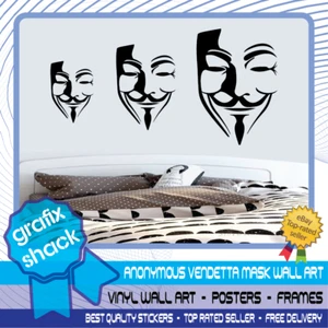 ANONYMOUS VENDETTA ANARCHY GUY FAWKES MÁSCARA VINILO PEGATINA DE ARTE DE PARED - MUCHOS COLORES - Imagen 1 de 6