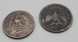 RARE Lot of (2) Mexico SECOND REPUBLIC Silver 5 Centavos MoM - 1891 & 1902 - Picture 1 of 2