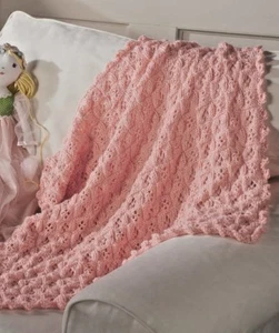 KNITTING PATTERN - ARAN PRINCESS SHELL EDGED BABY BLANKET APPROX. 35" x 38" - Picture 1 of 2