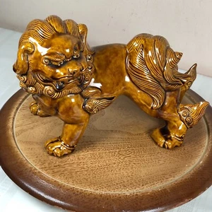 Vintage Ceramic Foo Dog Lion Figure Sculpture 12" Metallic Brown - Picture 1 of 8