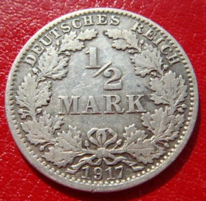 SELTENE J DEUTSCHLAND DEUTSCHES REICH SILBER 1/2 MARK 1917 WILHELM II KM# 17 MÜNZE - Bild 1 von 12