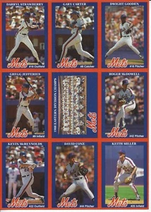 New York Mets 1988 Farmland Uncut Sheet of 9 Cards Strawberry-Carter-Hernandez - Picture 1 of 2