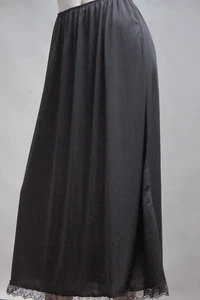 Vintage Black Nylon Maxi Slip Skirt Lingerie Retro Grannycore Goth - Picture 1 of 7